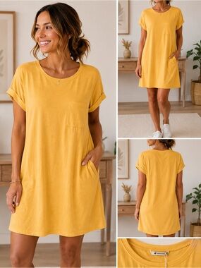 Yellow Pocket T-Shirt Dress - Women
